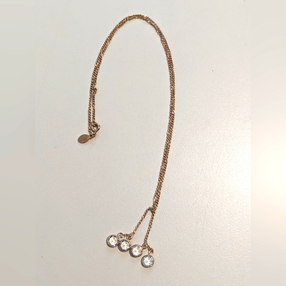 AVON 70s Vintage Gold Tone Necklace With Four Clear Rhinestones